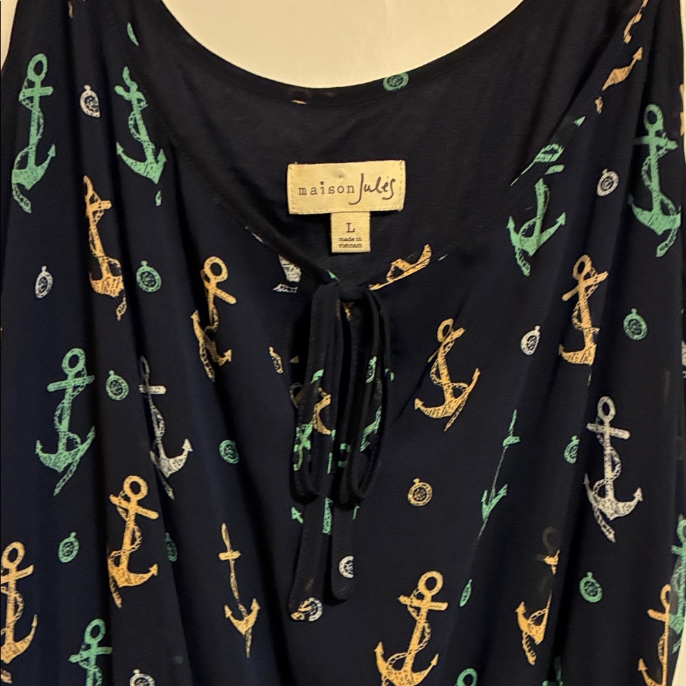 Maison Jules navy and Green Anchor Print jumpsuit size lg
